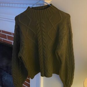 Olive Cable Knit Mock Neck  Sweater